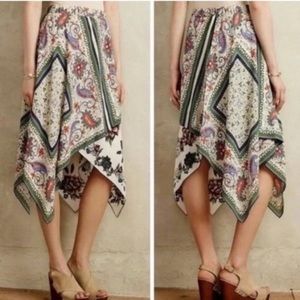 Beautiful asymmetrical Anthropologie Far Sun Maeve Skirt MIDI Cream Orange S